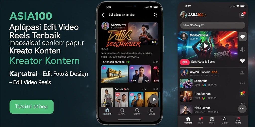 Tampilan antarmuka ASIA100 dalam proses Edit Video Reels yang menarik.
