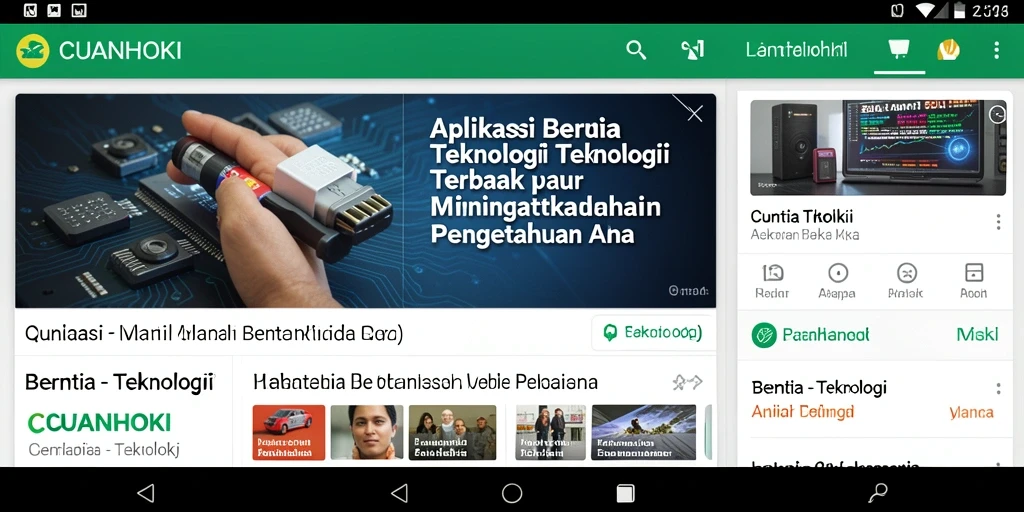 Antarmuka intuitif dari aplikasi CUANHOKI yang menyajikan berita teknologi.