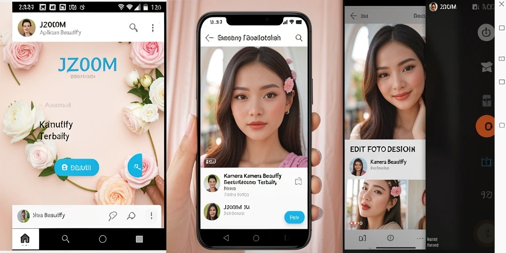 Screenshot utama J200M menampilkan antarmuka pengguna yang mengagumkan dari fitur Kamera Beautify.