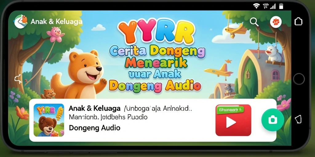 Tampilan antarmuka <strong>YYRR</strong> yang cerah dan interaktif untuk dongeng audio.